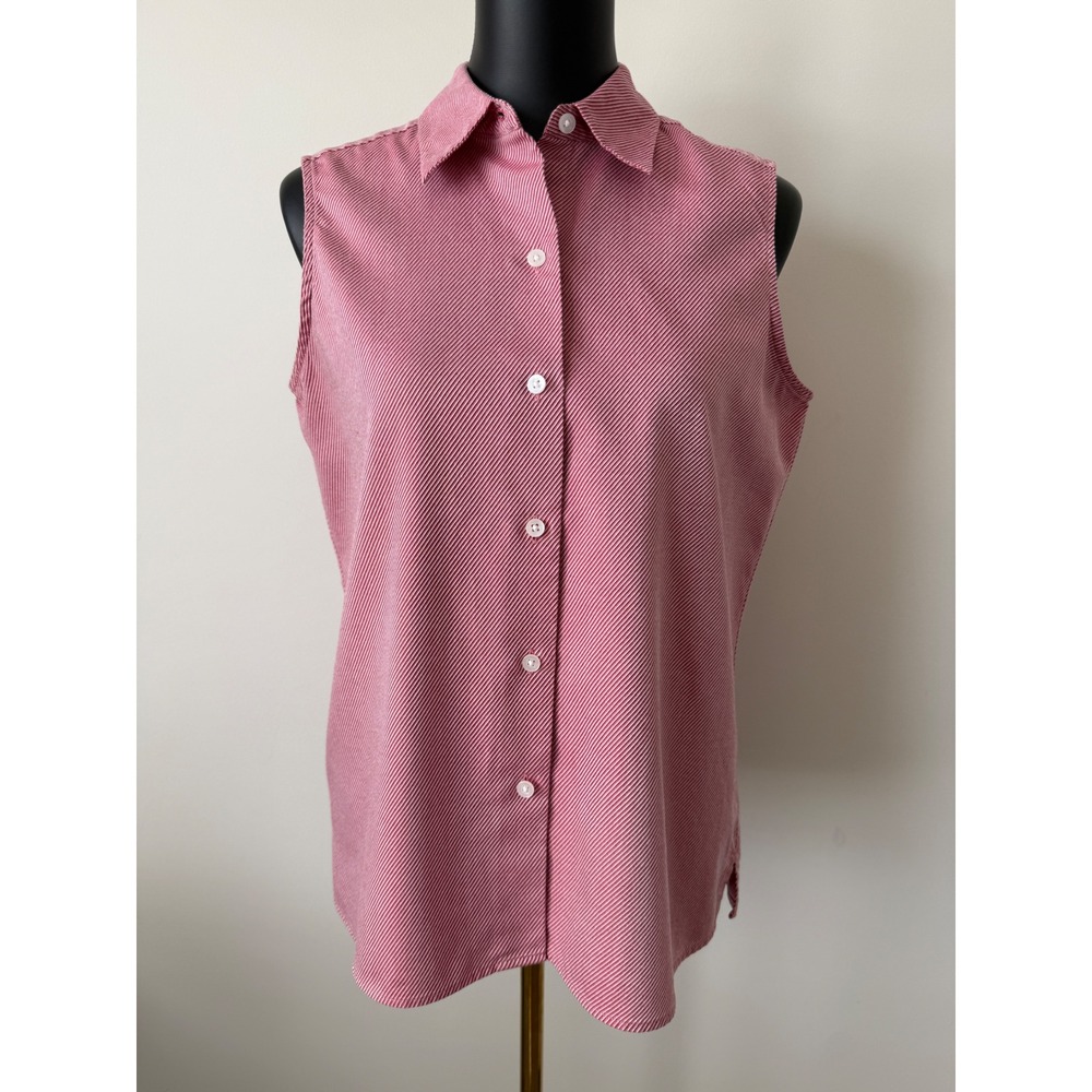Talbots Red White Striped Sleeveless Button Down Shirt Top Womens Size 10